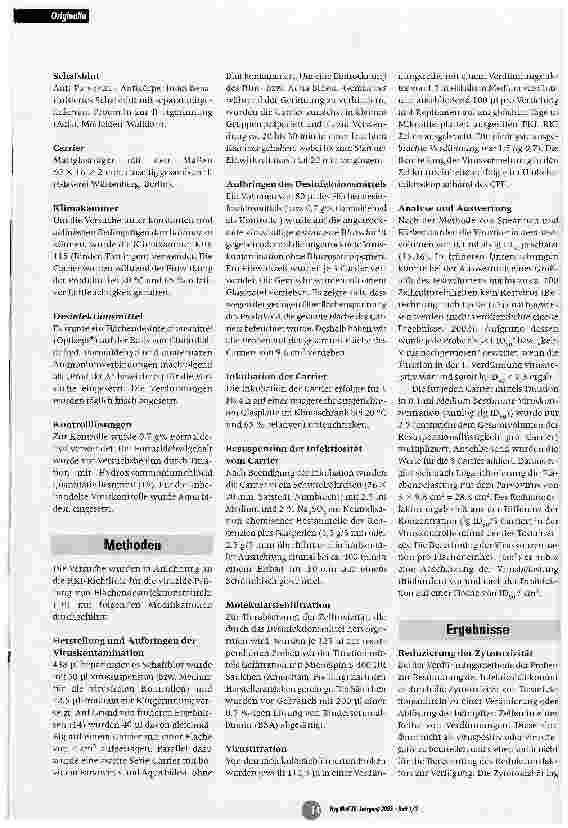 Vorschauseite 3: Viruzide Prüfung von Flächendesinfektionsmitteln mit dem quantitativen CarriertestZum Einfluss von Blut auf die Virusinaktivierung