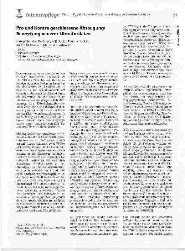 Vorschauseite 1: Pro und Kontra geschlossene Absaugung: Bewertung neuerer Literaturdaten