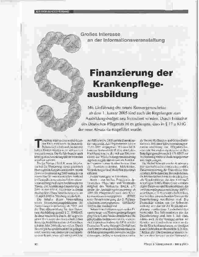 Vorschauseite 1: Finanzierung der Krankenpflegeausbildung