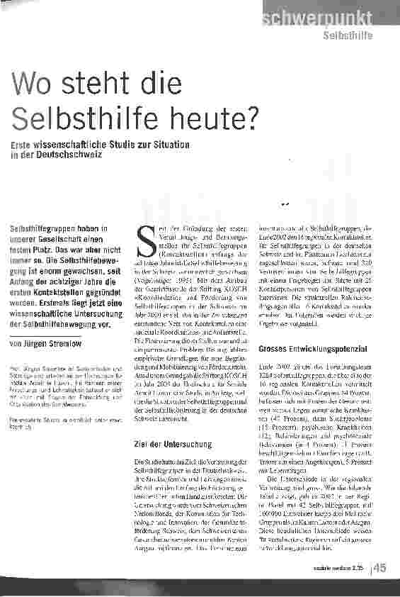 Vorschauseite 1: Wo steht die Selbsthilfe heute?