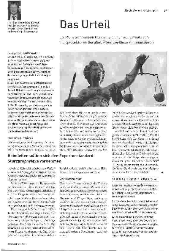 Vorschauseite 1: Das UrteilLG Münster: Kassen können sich nur auf Einsatz von Hüftprotektoren berufen, wenn sie diese mitfinanzieren
