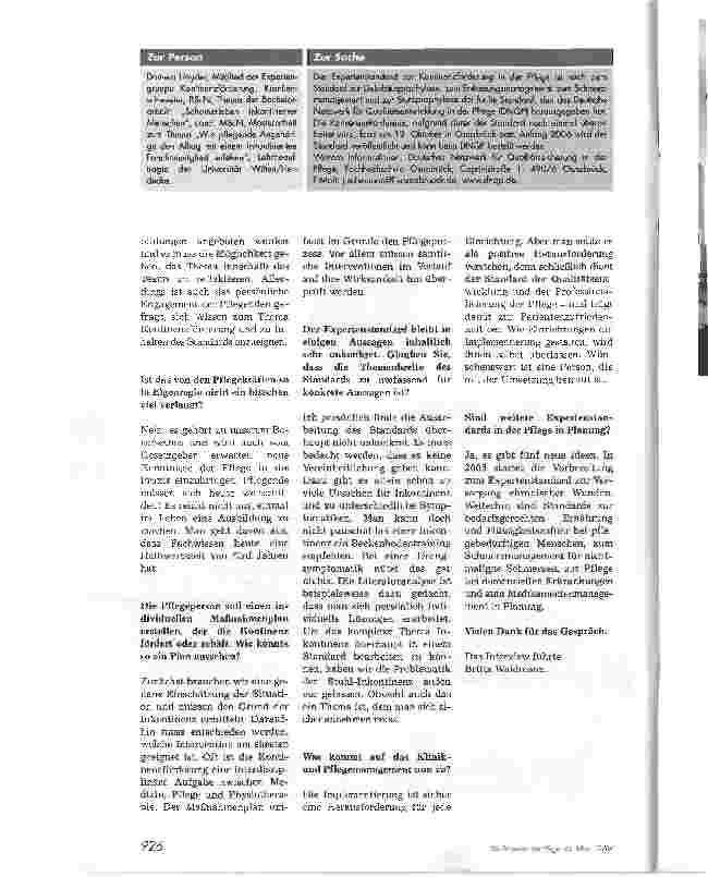 Vorschauseite 3: Expertenstandard KontinenzförderungKliniken brauchen einen Beauftragten für Expertenstandards