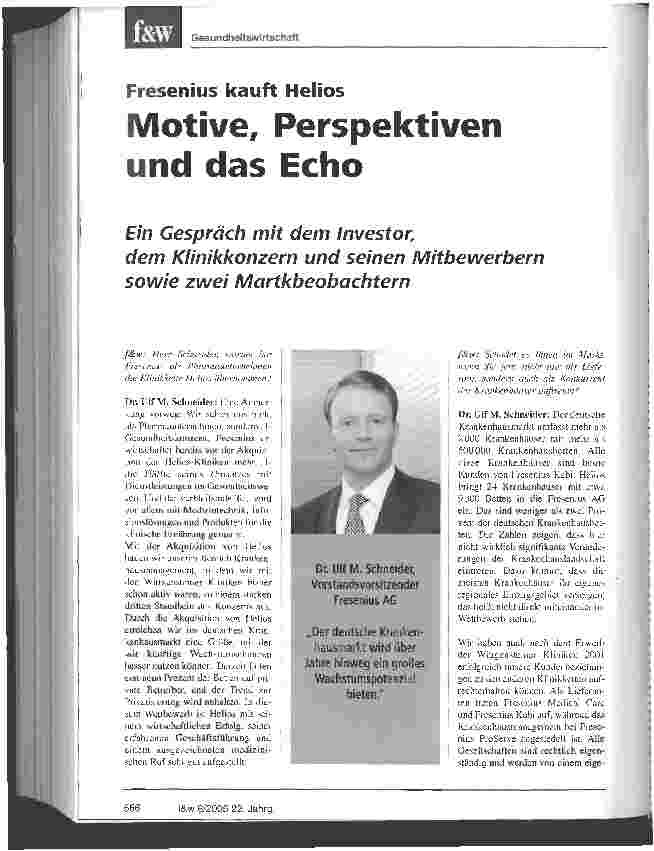 Vorschauseite 1: Fresenius kauft HeliosMotive, Perspektiven und das Echo