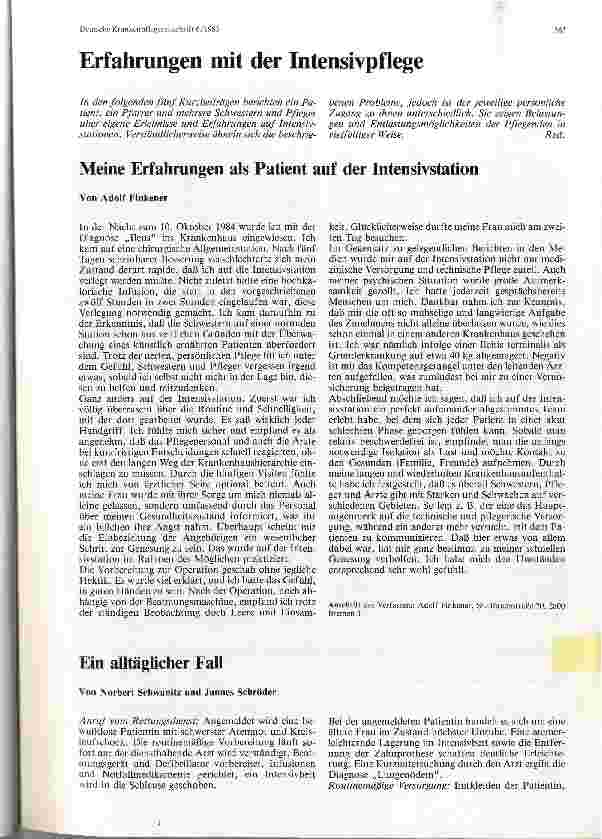 Vorschauseite 1: Erfahrungen mit der Intensivpflege
