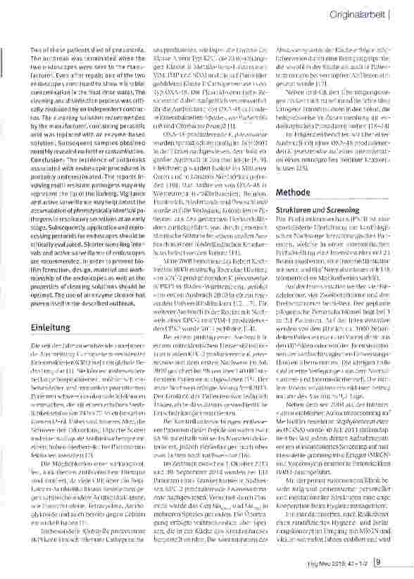 Vorschauseite 2: Ein flexibles Bronchoskop als Quelle eines Ausbruchs mit OXA-48 Carbapenemase-produzierender Klebsieila pneumoniae