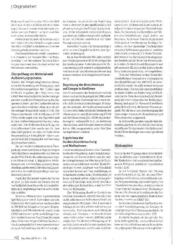 Vorschauseite 5: Ein flexibles Bronchoskop als Quelle eines Ausbruchs mit OXA-48 Carbapenemase-produzierender Klebsieila pneumoniae