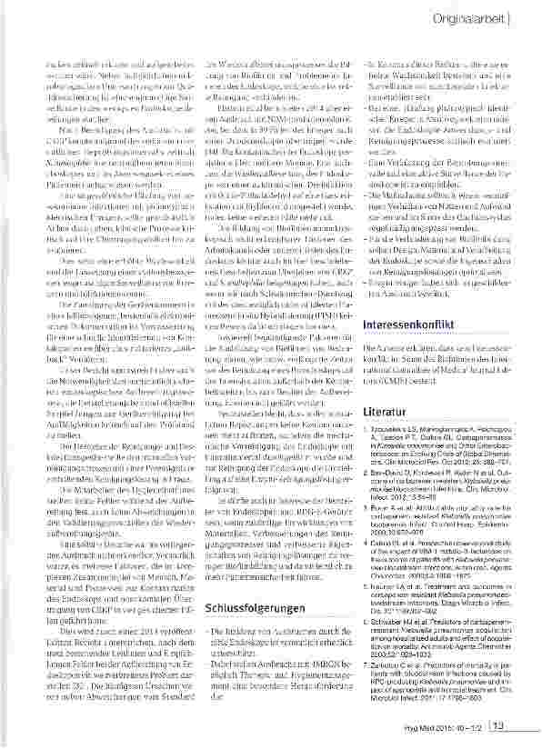 Vorschauseite 6: Ein flexibles Bronchoskop als Quelle eines Ausbruchs mit OXA-48 Carbapenemase-produzierender Klebsieila pneumoniae