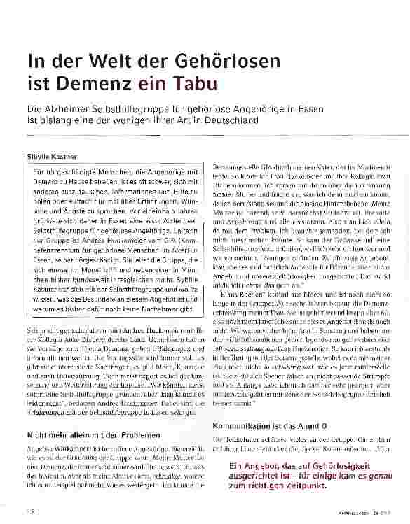 Vorschauseite 1: In der Welt der Gehörlosen ist Demenz ein Tabu