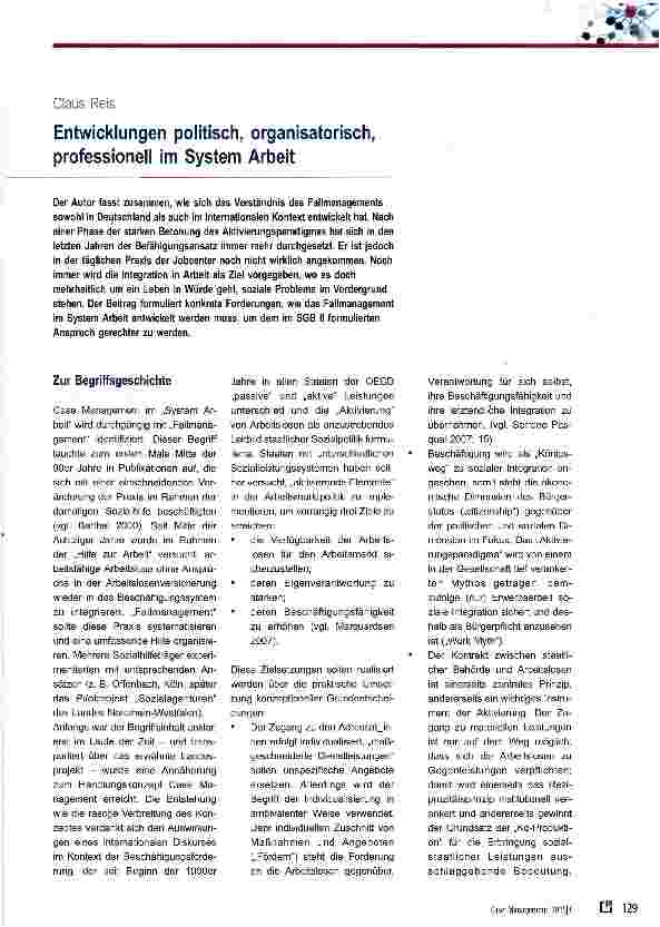 Vorschauseite 1: Entwicklungen politisch, organisatorisch, professionell im System Arbeit
