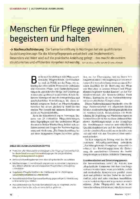 Vorschauseite 1: Menschen für Pflege gewinnen, begeistern und halten