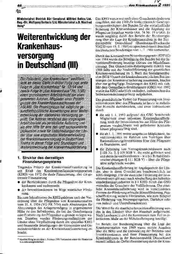 Vorschauseite 1: Weiterentwicklung der Krankenhausversorgung in Deutschland(III)