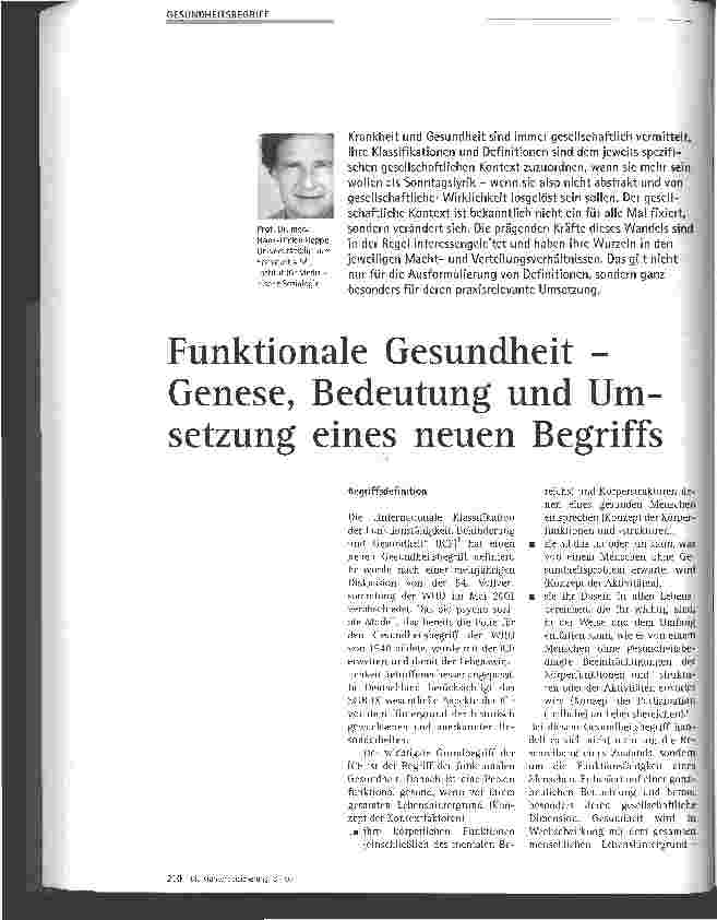 Vorschauseite 1: Funktionale Gesundheit -Genese, Bedeutung und Umsetzung eines neuen Begriffs
