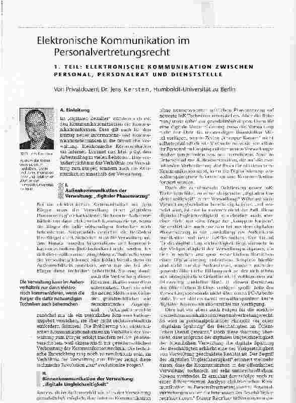 Vorschauseite 1: Elektronische Kommunikation im Personalvertretungsrecht1. TEIL: ELEKTRONISCHE KOMMUNIKATION ZWISCHEN PERSONAL, PERSONALRAT UND DIENSTSTELLE