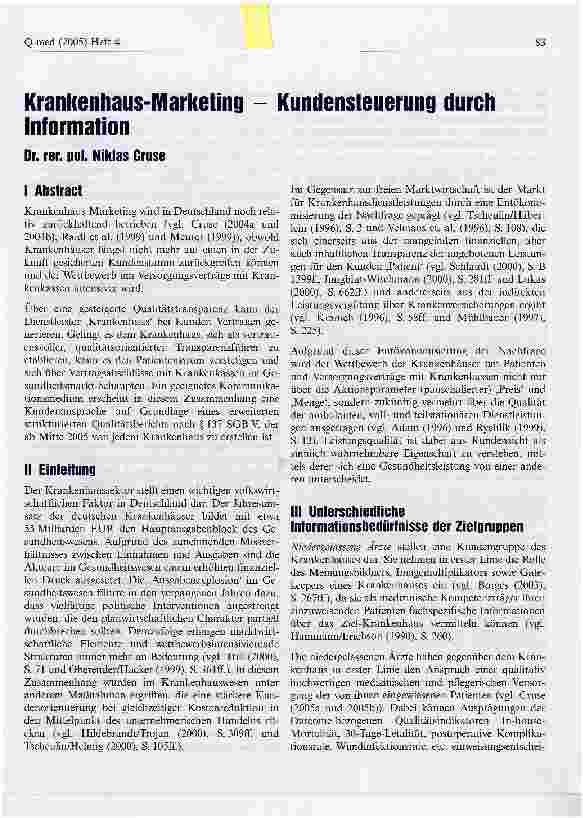 Vorschauseite 1: Krankenhaus-Marketing - Kundensteuerung durch Information