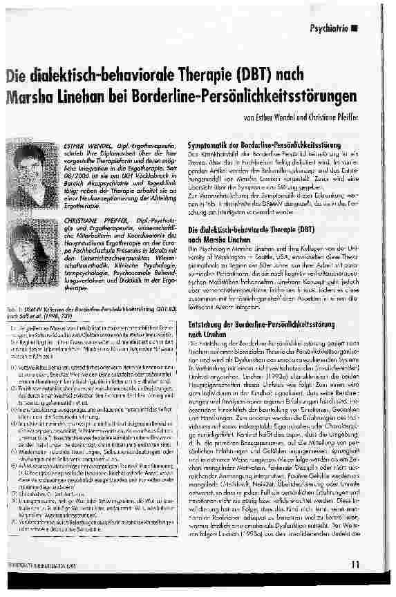 Vorschauseite 1: Die dialektisch-behaviorale Therapie (DBT) nach Marsha Linehan bei Borderline-Persönlichkeitsstörungen