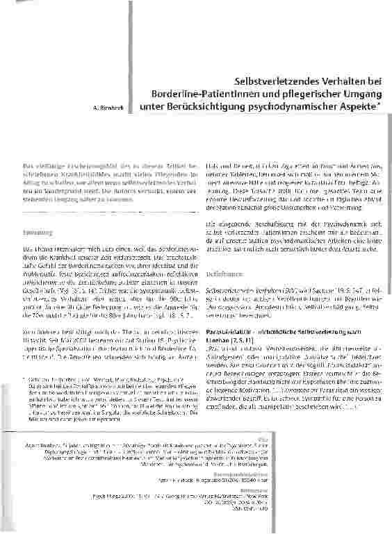Vorschauseite 1: Selbstverletzendes Verhalten beiBorderline-Patientinnen und pflegerischer Umgangunter Berücksichtigung psychodynamischer Aspekte