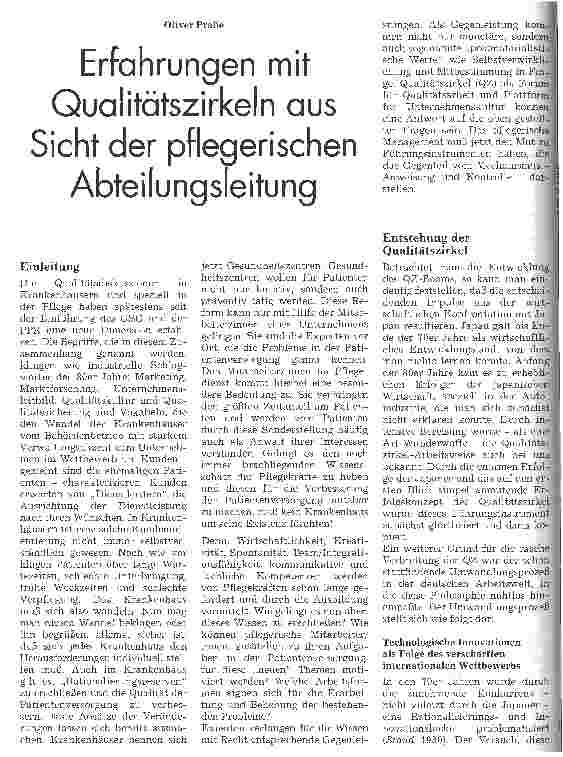 Vorschauseite 1: Erfahrungen mit Qualitätszirkeln aus Sicht der pflegerischen Abteilungsleitung