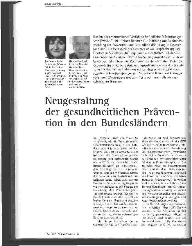 Vorschauseite 1: Neugestaltung der gesundheitlichen Prävention in den Bundesländern