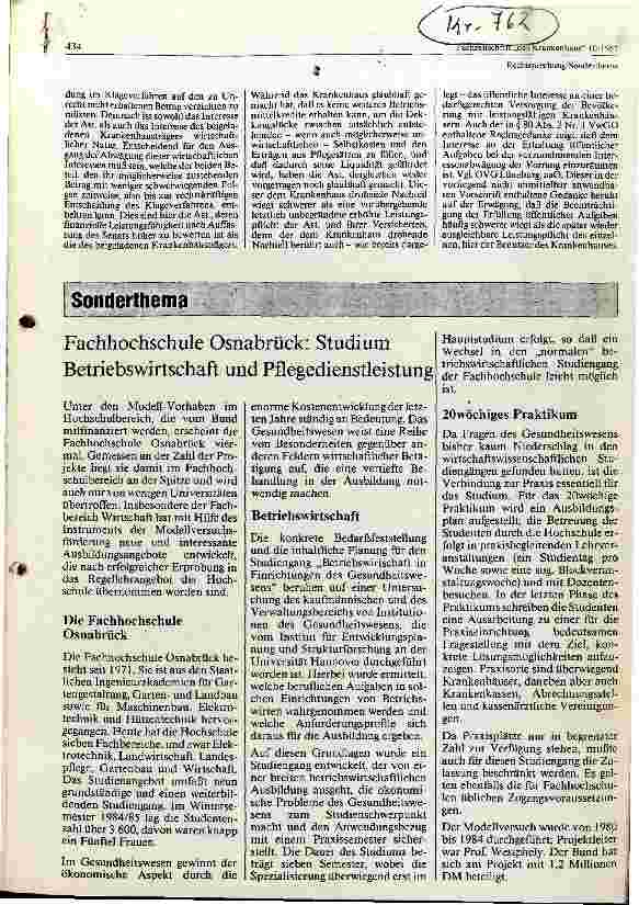 Vorschauseite 1: Fachhochschule Osnabrück : Studium Betriebswirtschaft und Pflegedienstleitung
