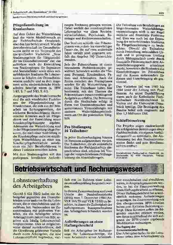Vorschauseite 2: Fachhochschule Osnabrück : Studium Betriebswirtschaft und Pflegedienstleitung