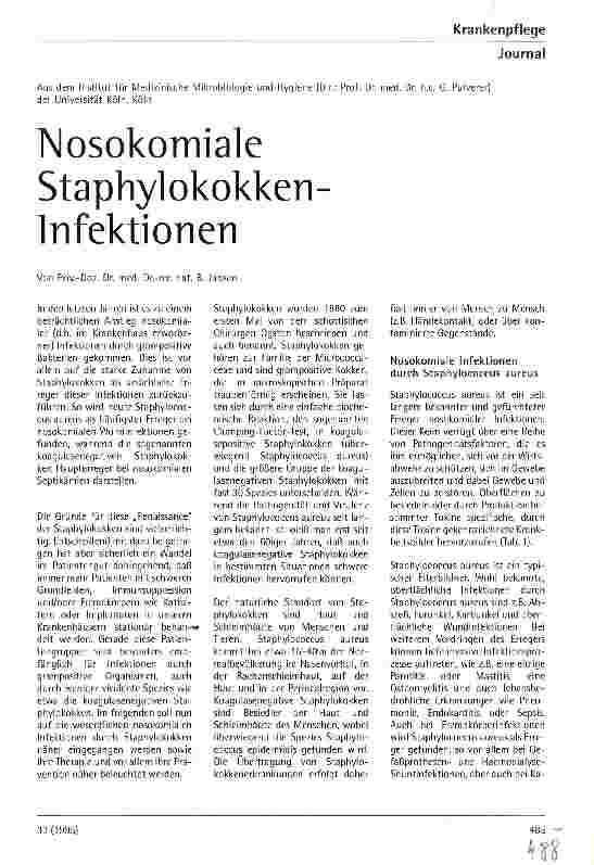 Vorschauseite 1: Nosokomiale Staphylokokken-Infektionen