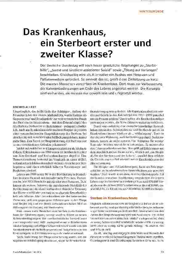Vorschauseite 1: Das Krankenhaus, ein Sterbeort erster und zweiter Klasse?