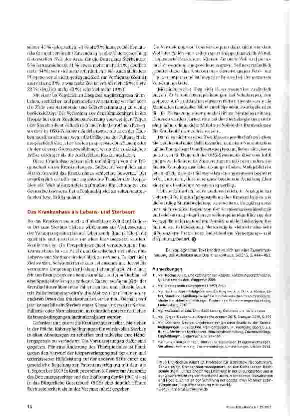 Vorschauseite 2: Das Krankenhaus, ein Sterbeort erster und zweiter Klasse?