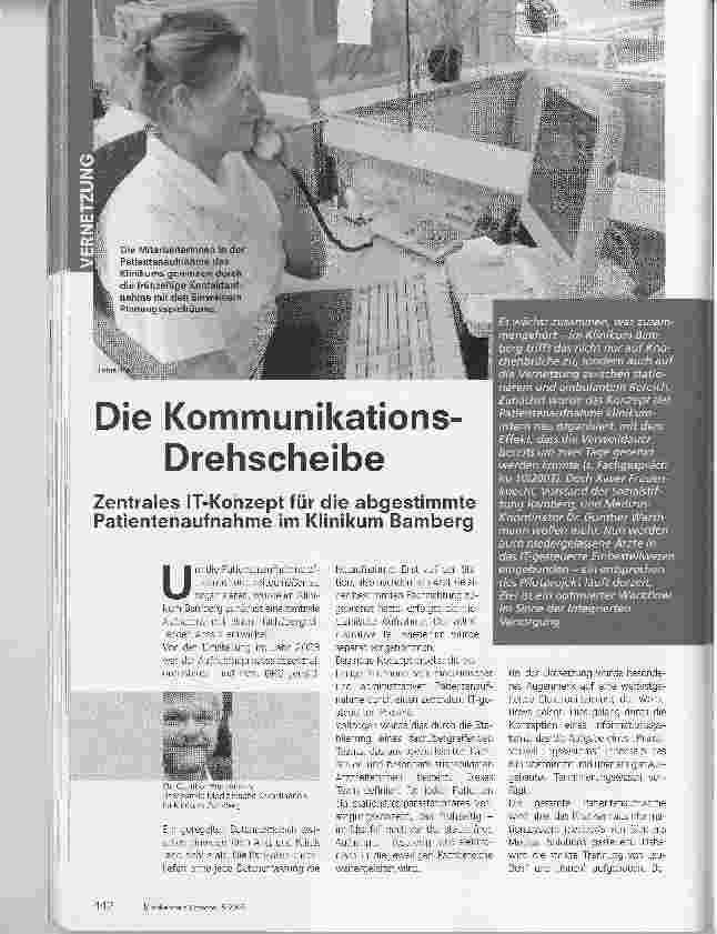 Vorschauseite 1: Die Kommunikations-DrehscheibeZentrales IT-Konzept für die abgestimmte Patientenaufnahme im Klinikum Bamberg