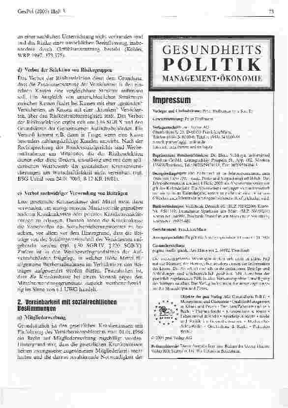Vorschauseite 3: Zusatzversicherungen - ein Modell für die Zusammenarbeit zwischen gesetzlicherund privater Krankenversicherung? Darstellung anhand Wettbewerbs-, sozialund datenschutzrechtlicher B…