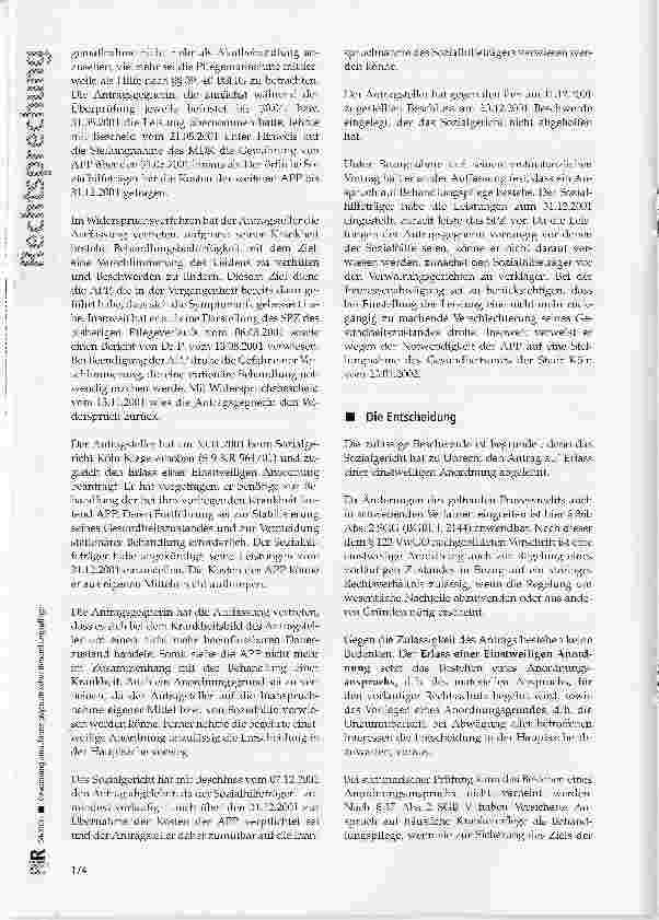 Vorschauseite 2: Gewährung ambulanter psychiatrischer BehandlungspflegeSGB V § 2 Abs. 2 Satz 1, § 13 Abs. 3, § 27 Abs. 1, § 37 Abs. 2; BSHG § 2 Abs. 1, § 15b, § 37, § 39, § 40; SGB I § 43; SGB X §…
