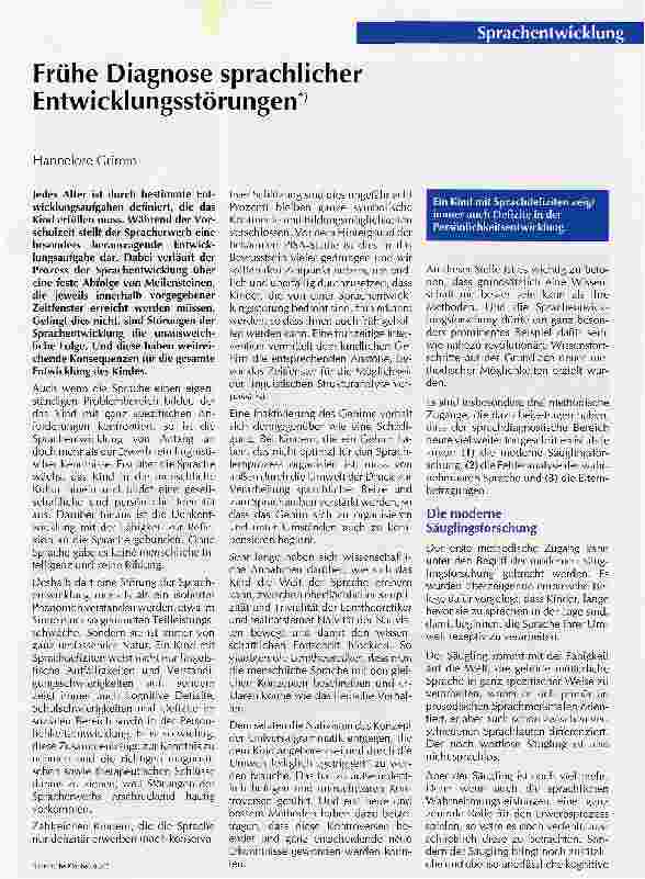 Vorschauseite 1: Frühe Diagnose sprachlicher Entwicklungsstörungen*