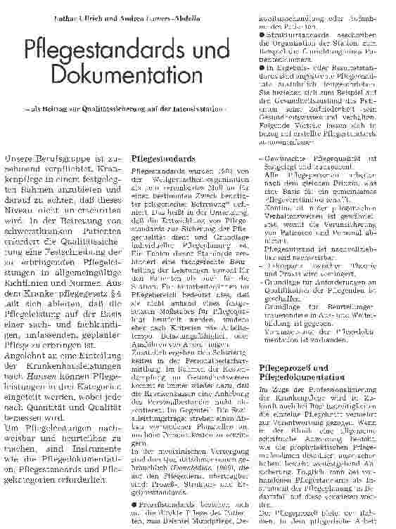 Vorschauseite 1: Pflegestandards und Dokumentation - als Beitrag zur Qualitätssicherung auf der Intensivstation