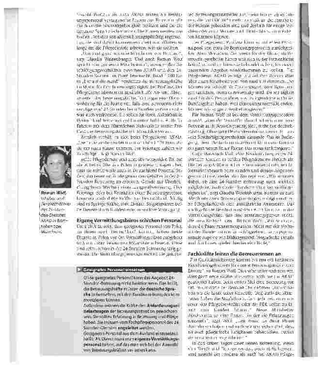 Vorschauseite 3: Tag und Nacht beim Kunden. Mit Konzepten der 24-Stunden-Betreuung bieten Pflegedienste Alternativen zum Heim