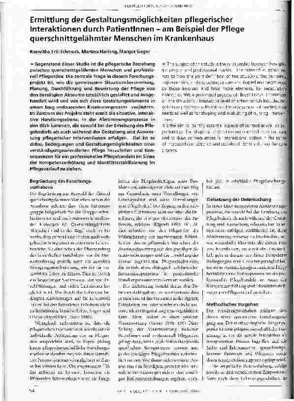 Vorschauseite 1: Ermittlung der Gestaltungsmöglichkeiten pflegerischer Interaktionen durch Patientinnen - am Beispiel der Pflege querschnittgelähmter Menschen im Krankenhaus