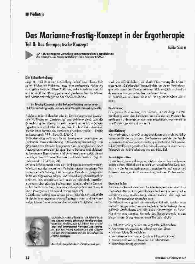 Vorschauseite 1: Das Marianne-Frostig-Konzept in der Ergotherapie Teil II: Das therapeutische Konzept