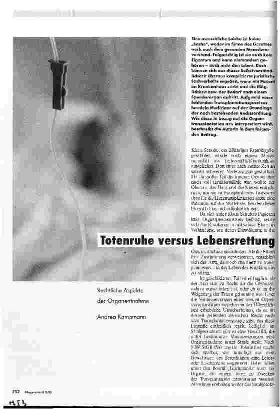 Vorschauseite 1: Totenruhe versus Lebensrettung Rechtliche Aspekte der Organentnahme