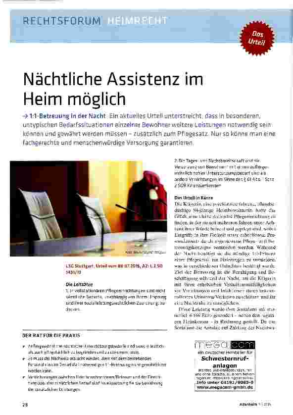 Vorschauseite 1: Nächtliche Assistenz im Heim möglich