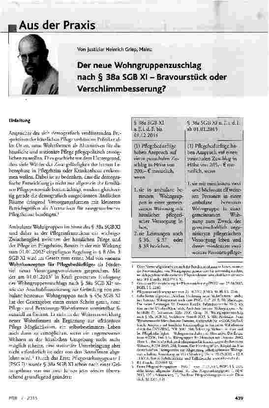 Vorschauseite 1: Der neue Wohngruppenzuschlag nach § 38a SGB XI - Bravourstück oder Verschlimmbesserung?