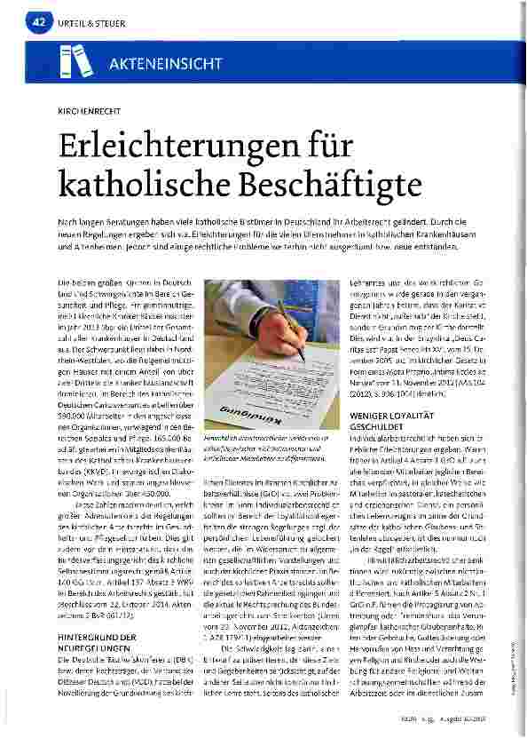 Vorschauseite 1: KIRCHENRECHT Erleichterungen für katholische Beschäftigte