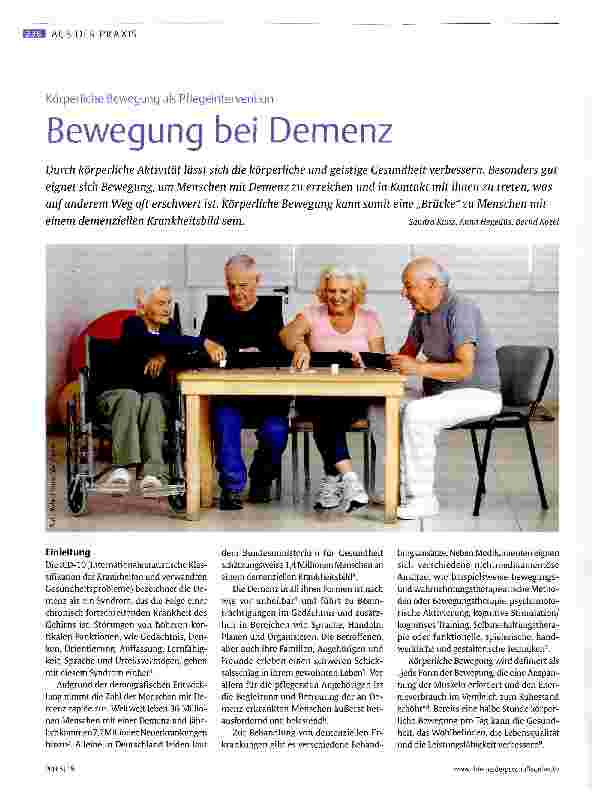 Vorschauseite 1: Körperliche Bewegung als Pflegeintervention Bewegung bei Demenz