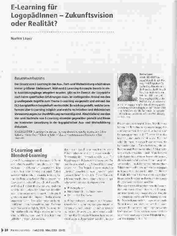 Vorschauseite 1: E-Learning für Logopädlnnen - Zukunftsvision oder Realität?