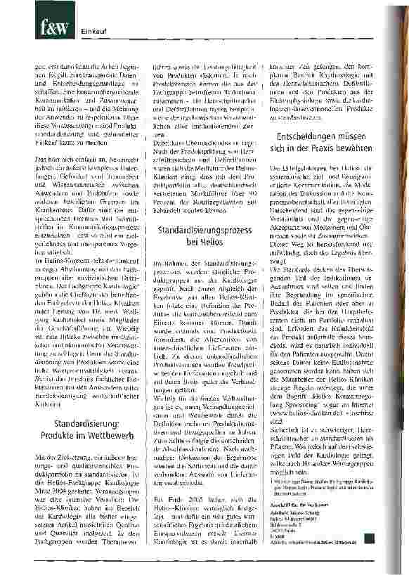 Vorschauseite 3: Medizinische und wirtschaftliche Ziele schließen sich nicht ausHelios standardisiert Medizinprodukte auf qualitativ hohem Niveau bei niedrigen Kosten