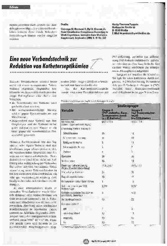 Vorschauseite 1: Eine neue Verbandstechnik zur Reduktion von Katheterseptikämien