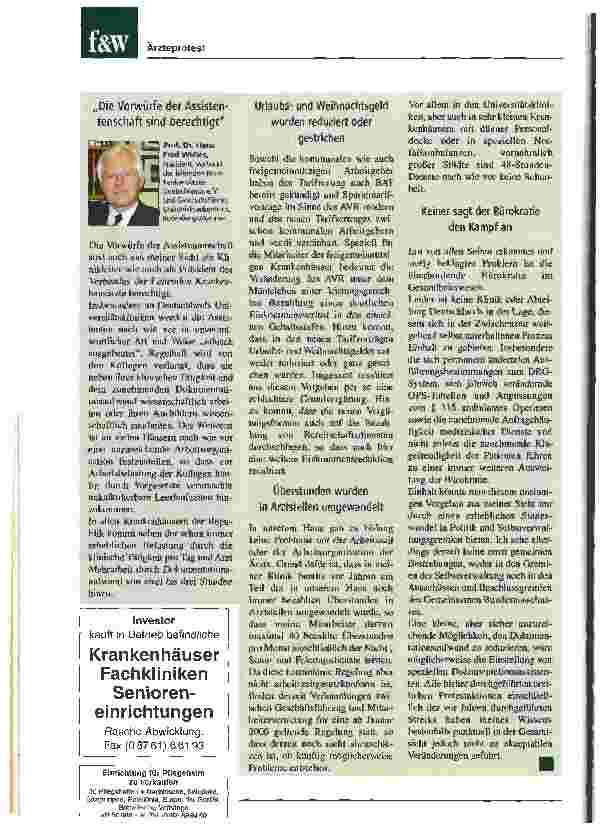 Vorschauseite 5: f&w-Umfrage: Die Vorwürfe der Ärzte sind zu pauschal