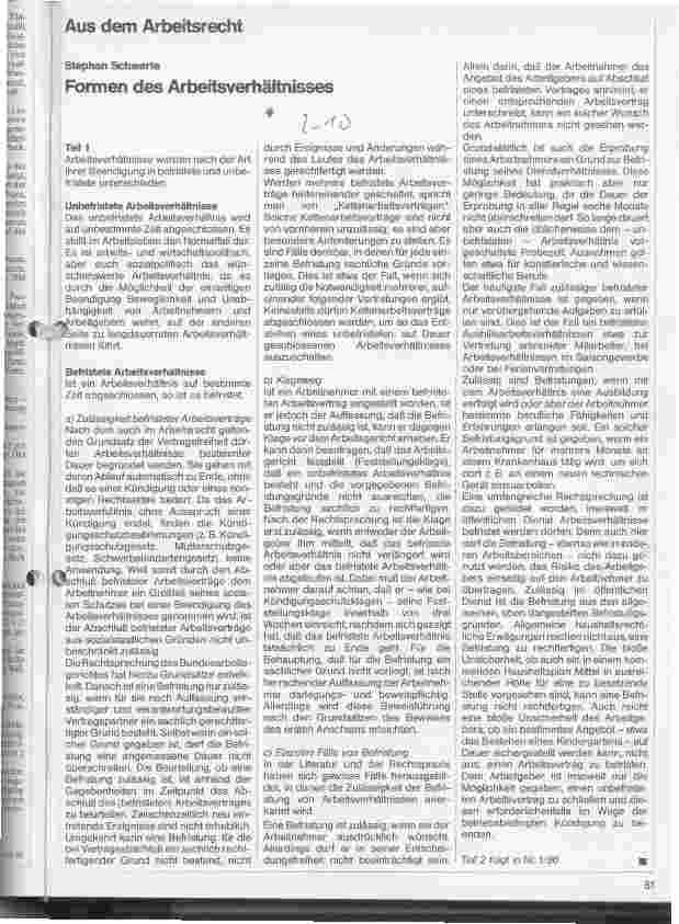 Vorschauseite 1: Formen des Arbeitsverhältnisses Teil 1