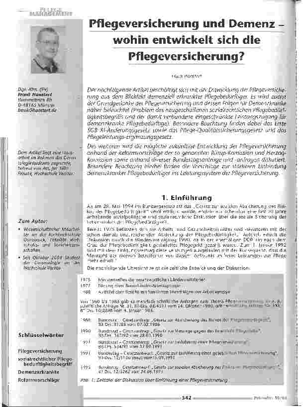 Vorschauseite 1: Pflegeversicherung und Demenz wohin entwickelt sich die Pflegeversicherung