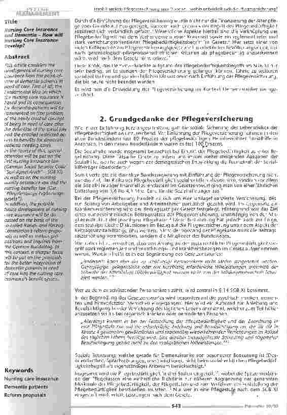 Vorschauseite 2: Pflegeversicherung und Demenz wohin entwickelt sich die Pflegeversicherung