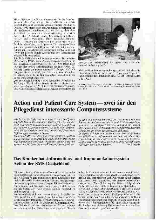 Vorschauseite 1: Action und Patient Care System — zwei für den Pflegedienst interessante Computersysteme