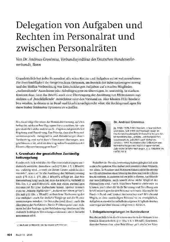 Vorschauseite 1: Delegation von Aufgaben und Rechten im Personalrat und zwischen Personalräten