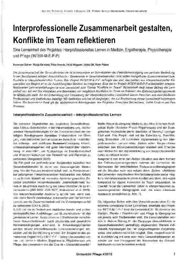 Vorschauseite 1: Interprofessionelle Zusammenarbeit gestalten, Konflikte im Team reflektieren